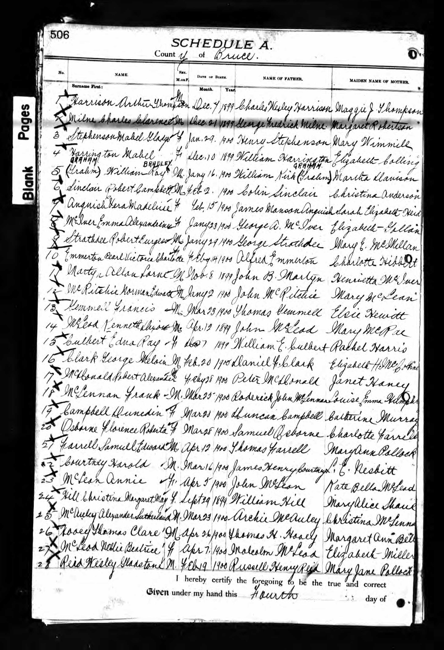 Photo of headstones/Frank McLennan bth rcd 1900 Bruce Ontario